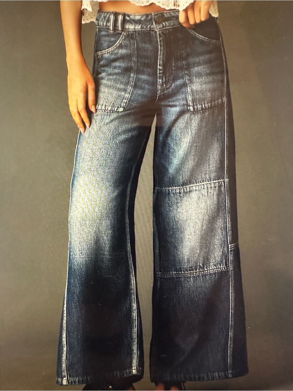 New with Tag! Anthropologie Pilcro Two-Tone Indigo Patchwork Wide-Leg Jeans 28 - Picture 6 of 9